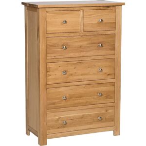 Hallowood Furniture Waverly Solid Oak Chest of 6 Drawers, 2 over 4 Wooden Drawers Chest in Light Oak, Storage Bedroom Chest of Drawers, Storage Chest