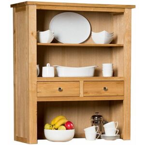 Hallowood Furniture - Waverly Oak Sideboard Top 2 Drawers & Open Shelves, Compact Sideboard Top in Light Oak Finish, Solid Wooden Unit for Kitchen,