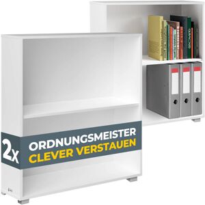 CASARIA® 2x Bookcase 77x60x28cm MDF Wood 2 Compartments Base Height Adjustable 150kg Load Capacity Tilt Protection Books Office Living Room