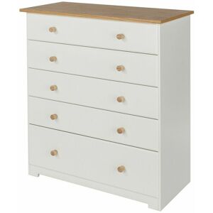 ALABAMA White Chest of Drawers Oak Top and Handles Bedroom Furniture Storage Cabinet