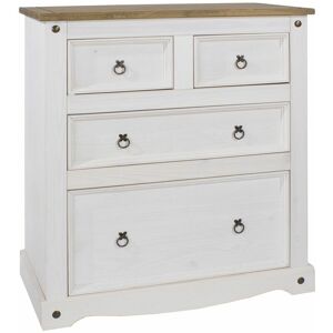 White Corona Pine Chest of 4 Drawers Two Tone Solid Mexican Wood 2+2 Drawers - White