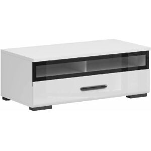 IMPACT FURNITURE White Gloss TV Cabinet TV Unit Entertainment Stand Glass Drawer Black Rim Assen - White High Gloss / Black