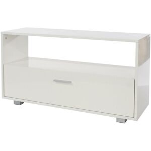 RIMINI White tv Stand High Gloss led Television Cabinet 1 Drawer Storage Metal Feet - White