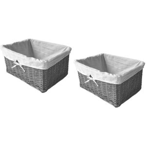 TOPFURNISHING Willow Wicker Wider Big Deep Nursery Organiser Storage Xmas Hamper Basket Lined [Grey,Set of 2 Small] - Grey