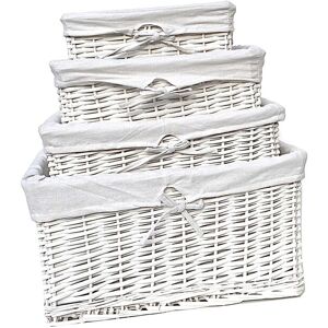 Topfurnishing - Willow Wicker Wider Big Deep Nursery Organiser Storage Xmas Hamper Basket Lined [White,Set of 2 Small] - White