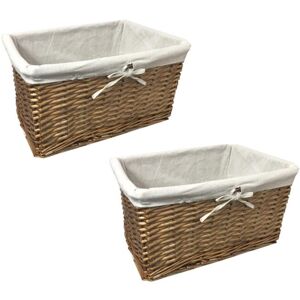 TOPFURNISHING Willow Wicker Wider Big Deep Nursery Organiser Storage Xmas Hamper Basket Lined [Oak,Set of 2 Large] - Oak