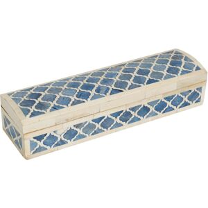 Biscottini - Wood and Bone Box L30xPR8xH7 Cm, Storage Box, Jewellery Box, Antique White finish with Blue Decorations