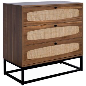SWEEEK Retro wood and cane chest of drawers, 3 drawers, black metal legs and handles