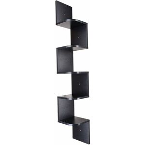 FAMIHOLLD Wood Corner 5 tiers Wall Shelf Zig Zag Wooden Shelves Wooden Mount Rack Home Furniture Black