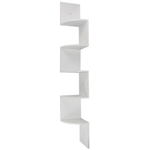 FAMIHOLLD Wood Corner 5 tiers Wall Shelf Zig Zag Wooden Shelves Wooden Mount Rack Home Furniture White - White - White