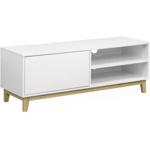 SWEEEK Scandinavian white tv stand - Floki - 1 drawer, fir wood legs, 120x40x45cm - White