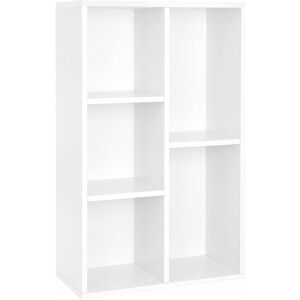 SONGMICS Wooden 5-grid Bookcase File Organiser and Floor Standing Bookshelf Rack Holds Books and DVDs 50 x 24 x 80cm White LBC25WT