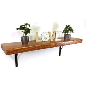 Moderix - Wooden Rustic Shelf with Bracket bow Black 220mm 9 inches Medium Oak - Length 170cm