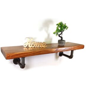 Moderix - Wooden Rustic Shelf with Bracket pipe Silver 140mm 6 inches Medium Oak - Length 240 cm