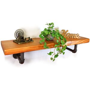 Moderix - Wooden Rustic Shelf with Bracket pipe Silver 170mm 7 inches Light Oak - Length 30 cm