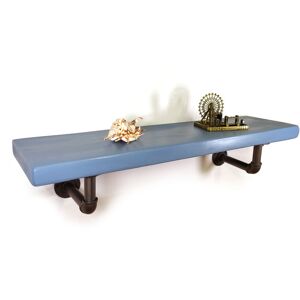 Moderix - Wooden Rustic Shelf with Bracket pipe Silver 220mm 9 inches Nordic Blue - Length 160 cm