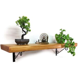 Moderix - Wooden Rustic Shelf with Bracket wop Black 220mm 9 inches Light Oak - Length 170cm