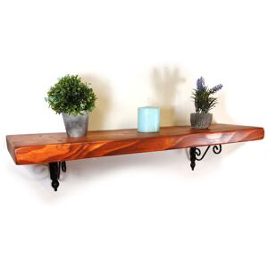 Moderix - Wooden Rustic Shelf with Bracket woz Black 140mm 6 inches Teak - Length 160 cm