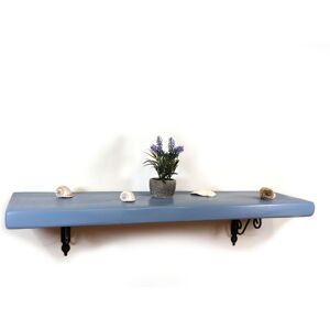 Moderix - Wooden Rustic Shelf with Bracket woz Black 170mm 7 inches Nordic Blue - Length 20 cm