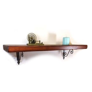 Moderix - Wooden Rustic Shelf with Bracket woz Silver 140mm 6 inches Dark Oak - Length 90 cm