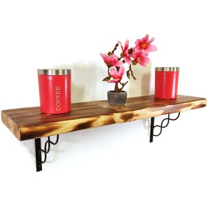 MODERIX Wooden Rustic Shelf with Bracket WPRP Black 220mm 9 inches Burnt - Length 20cm