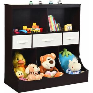 COSTWAY Wooden Toy Storage Cabinet Children 3-Tier Organizer Bookcase w/ 8 Open Cubes