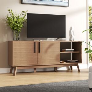 WARMIEHOMY Wooden tv Stand with Storage Cabinet and Open Shelves