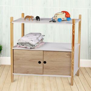 Asab - Wooden White Cabinet Kids' Bedroom Storage Unit With Two Sliding Doors