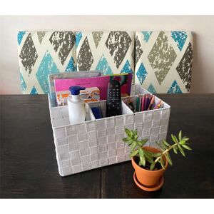 Topfurnishing - Woven Storage Box Basket Bin Container Tote Organiser Divider For Home Office [White,33.5 x 23 x 16.5 cm] - White