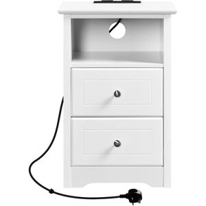 2 Drawer Bedside Table Sofa Side Table with 2 Charging Outlets and 2 usb Ports, White - Yaheetech