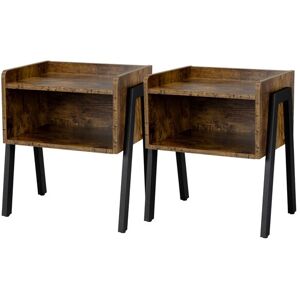 Yaheetech - Set of 2 Bedside Table Storage End Table, Rustic Brown