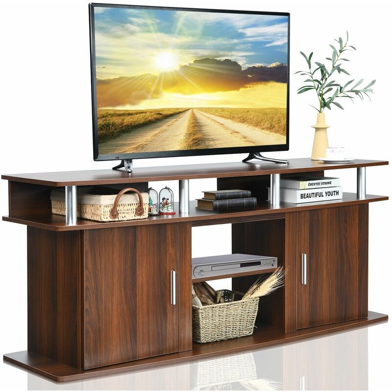 CASART 63" TV Stand Fireplace TV Stand Entertainment Center Multi Storage Cupboard Unit