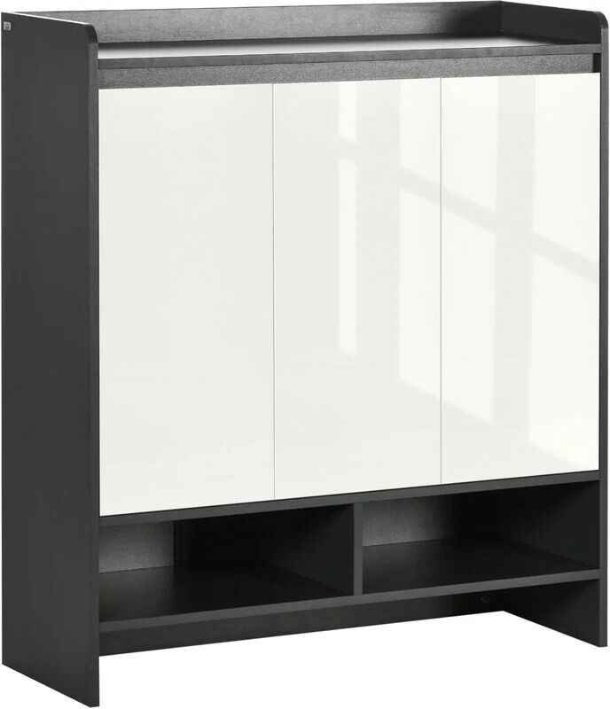 Modern Storage Cabinet with High Gloss White Doors for 24 Pairs of Shoes - Grey - Homcom