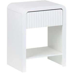 Sweeek - 1-drawer bedside table with grooved wooden effect, Julia, White, 40x30x53 cm