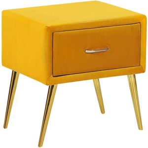Beliani - Minimalist Upholstered Bedside Table Nightstand Velvet 1 Drawer Yellow Flayat