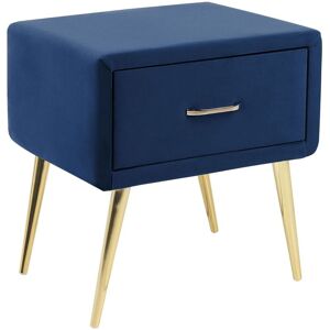 Beliani - Minimalist Upholstered Bedside Table Nightstand Velvet 1 Drawer Navy Blue Flayat