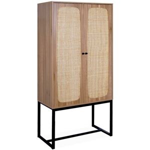 Sweeek - 165cm sideboard with wood and cane effect, Retro, Natural, 80x40x165 cm