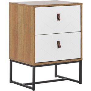 Beliani - Modern Bedside Table with 2 Drawers Metal Legs Light Wood with White Nueva