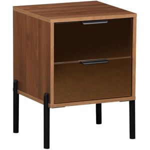 Sweeek - 2-drawer vintage bedside table with glass and wooden effect, Glassy, Walnut, 43x38x54.8 cm