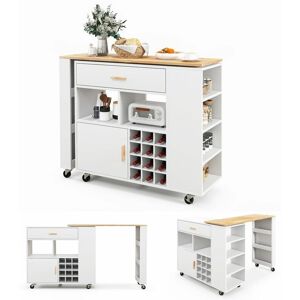 Costway - 2-in-1 Kitchen Island Bar Table Combo Storage Trolley Rolling Cupboard Wine Rack