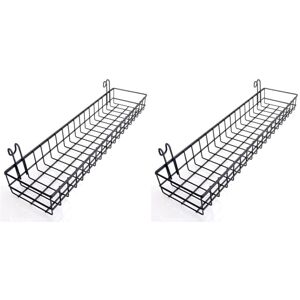 Tlily - 2X Hanging Basket for Metal Wall Grid Panel, Multi-Purpose Wall Storage and Display, 40 x 10.5 cm, Painted Black