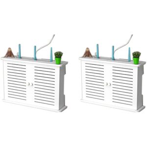 TLILY 2X Wifi Router Storage Boxes Wooden Box Cable Power Plus Bracket Wall Hanging Socket Shelf s