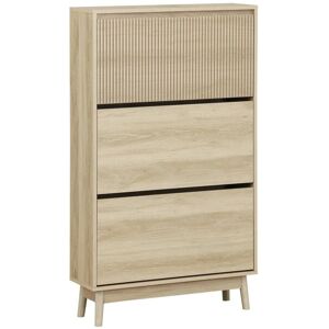 Sweeek - Wood 3-door shoe cabinet, Linear, Natural, 75x25x131 cm