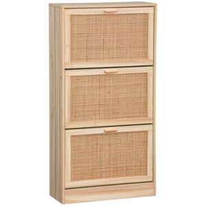 SWEEEK 3-door shoe cabinet with cane and wood effect, Camargue, Natural, 60x24x118 cm
