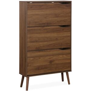 Sweeek - 3-door shoe cabinet with walnut wood effect, Nepal, Walnut, 75x26x131 cm