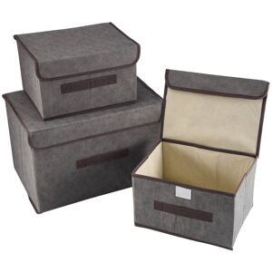 Tlily - 3 Pack Foldable Storage Boxes with Lids,Fabric Basket Organiser for Wardrobe,Closet,Shelf(Gray)