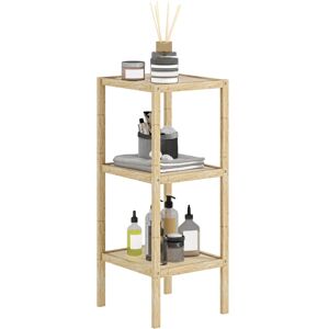 HOMCOM 3-Tier Bathroom Storage Shelving Unit, Freestanding Bamboo Shelves, Natural