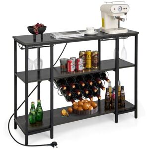 Costway - 3-tier Wine Bar Cabinet Industrial Wine Rack with Storage Shelves Glass Holder