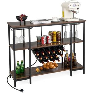 Costway - 3-tier Wine Bar Cabinet Industrial Wine Rack with Storage Shelves Glass Holder