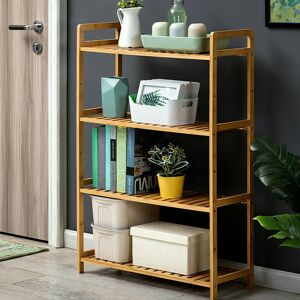 Unho - 4 Tier Ladder Bookshelf Shelf Unit Bamboo Bookcase/Bathroom Storage Display Rack